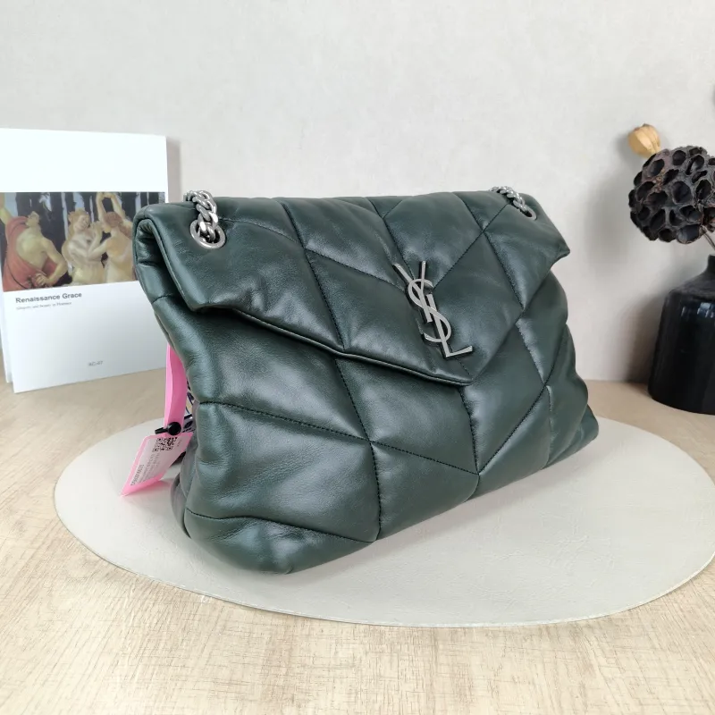 SAINT LAURENT Shoulder Bag PUFFER Green SL ambskin 32 × 13 × 22 cm Conditioned — cover view 2 of 6