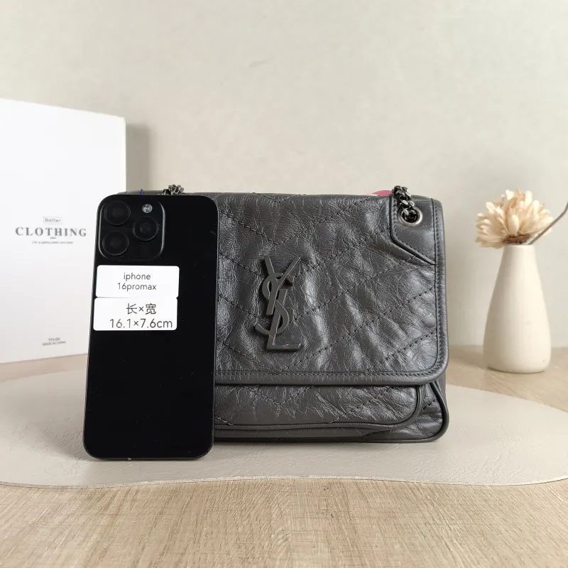 SAINT LAURENT Crossbody Bag Niki D Dark Grey Waxed Leather Calfskin Small21 × 7.5 × 16 cm — cover view 5 of 5