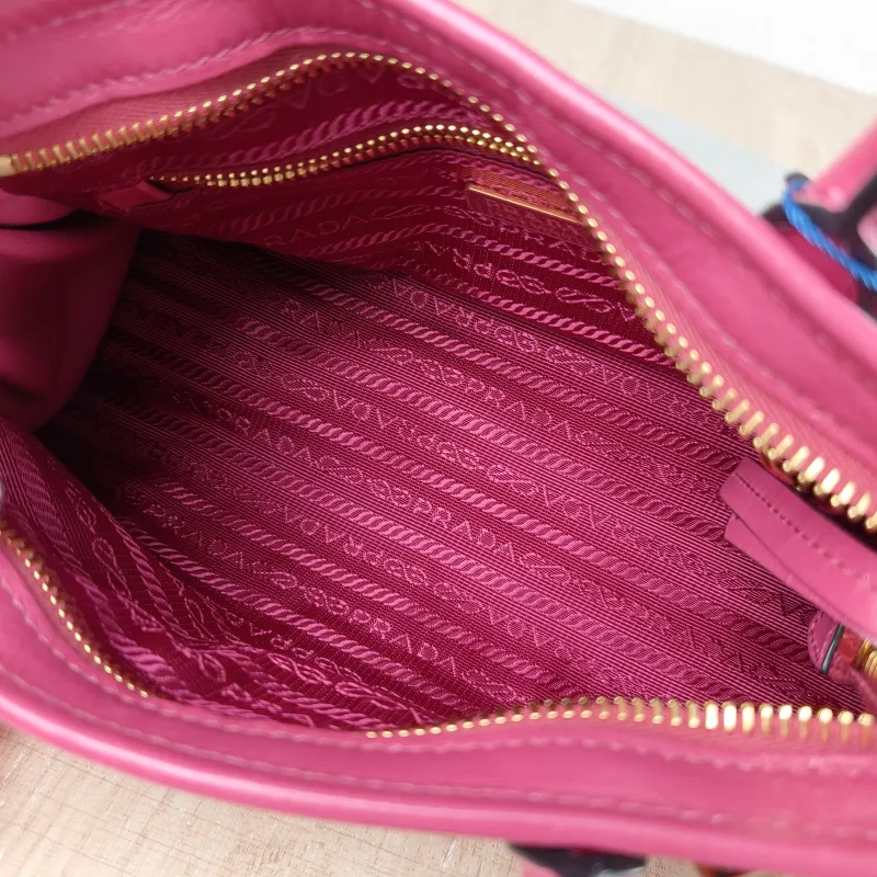 PRADA Top Handle Bag Bonnie Soft Lux Red Waxed Leather Calfskin Mini 23.5 × 9 × 12 cm — detail view 8 of 12