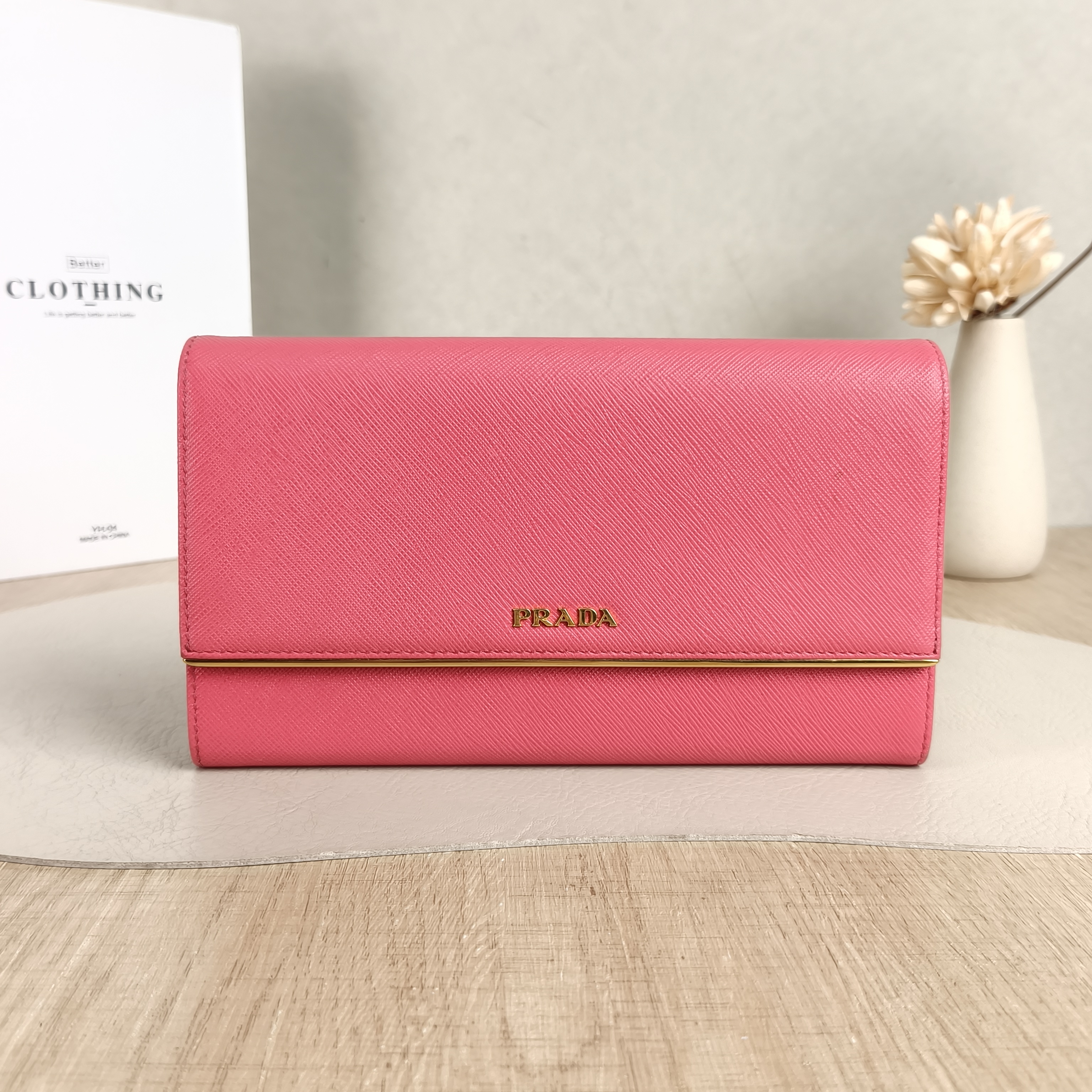 PRADA Wallet Wallet Pink Calfskin One Size21 × 2 × 12 cm