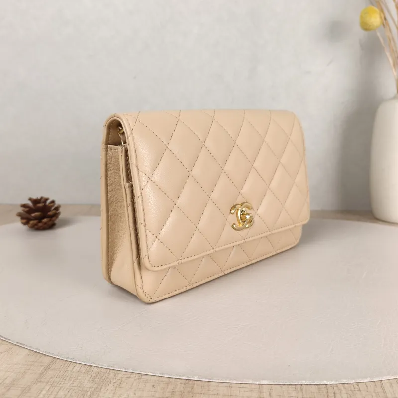 Chanel Crossbody Bag CF WOC Taupe Lambskin Mini 19.2 × 3.5 × 12.3 cm — cover view 2 of 5