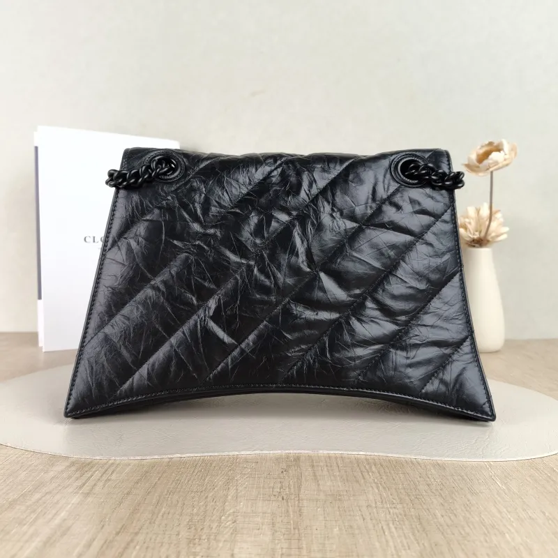 BALENCIAGA Shoulder Bag CRUSH Chain Bag Black Calfskin Medium30 × 13 × 20 cm — cover view 4 of 5