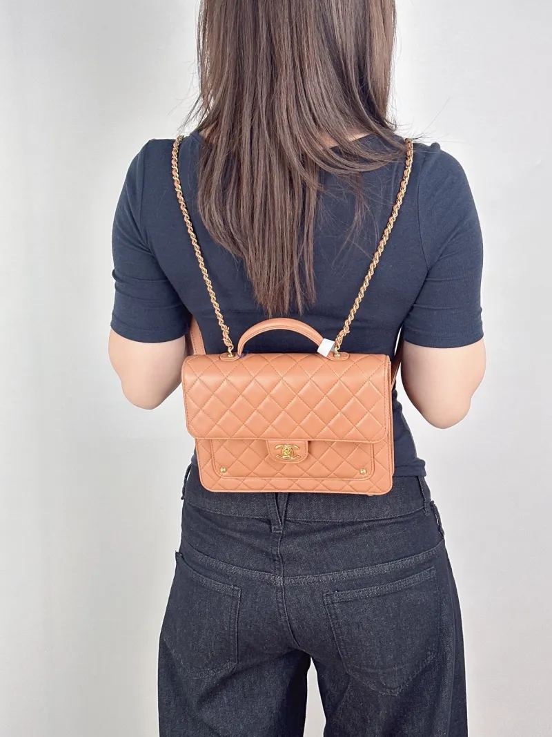 Chanel Backpack Backpack Brown Lambskin One Size23 × 6 × 18 cm — on-model view 2 of 3