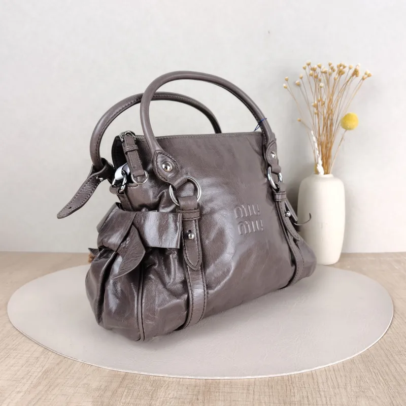 Miumiu Shoulder Bag Ribbon Grey Waxed Leather Small27 × 13 × 16 cm — cover view 5 of 5
