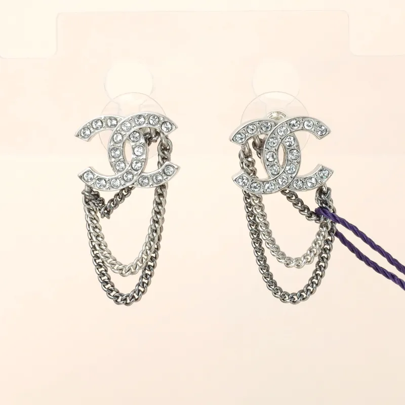 Chanel Earrings c Earrings Silver One Size