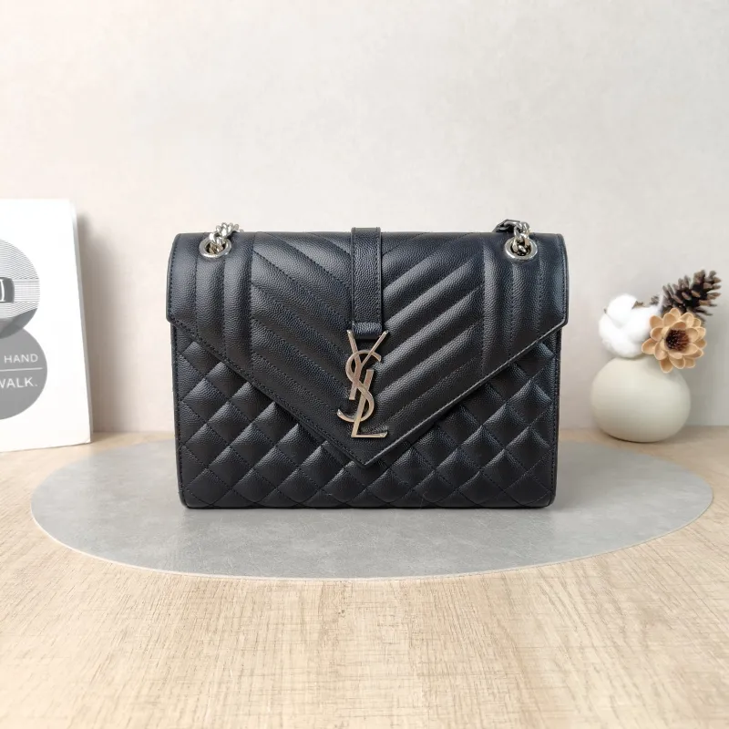SAINT LAURENT Crossbody Bag ENVELOPE Black Calfskin Medium24 × 6 × 17.5 cm