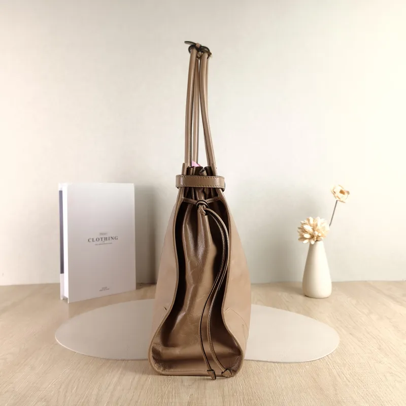 PRADA Shoulder Bag Bonnie Soft Lux Taupe Waxed Leather 42 × 12 × 30 cm — detail view 9 of 13