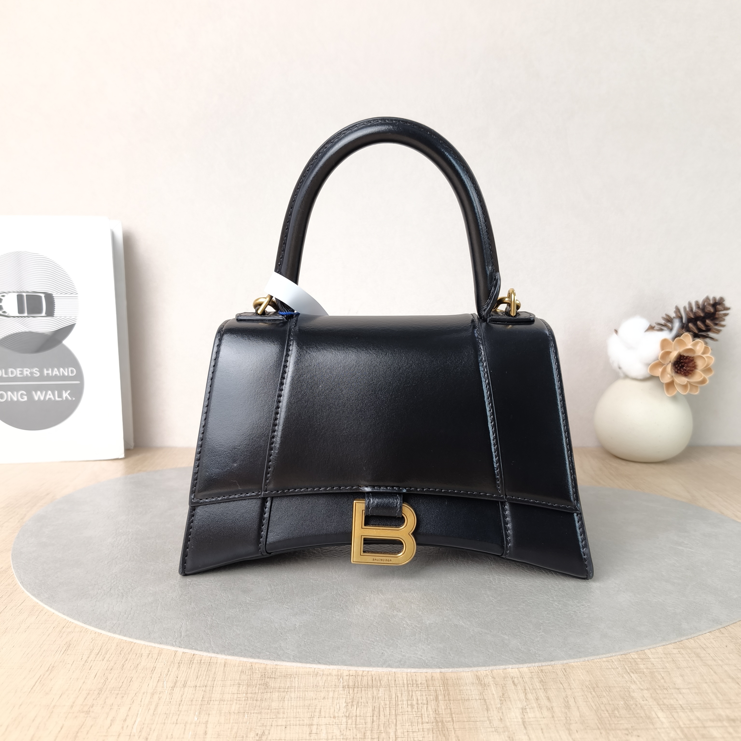 BALENCIAGA Crossbody Bag Hourglass Hourglass Bag Black Calfskin S 23 × 10 × 14 cm
