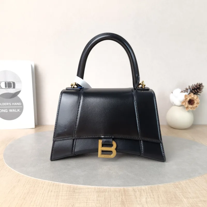 BALENCIAGA Crossbody Bag Hourglass Hourglass Bag Black Calfskin S 23 × 10 × 14 cm
