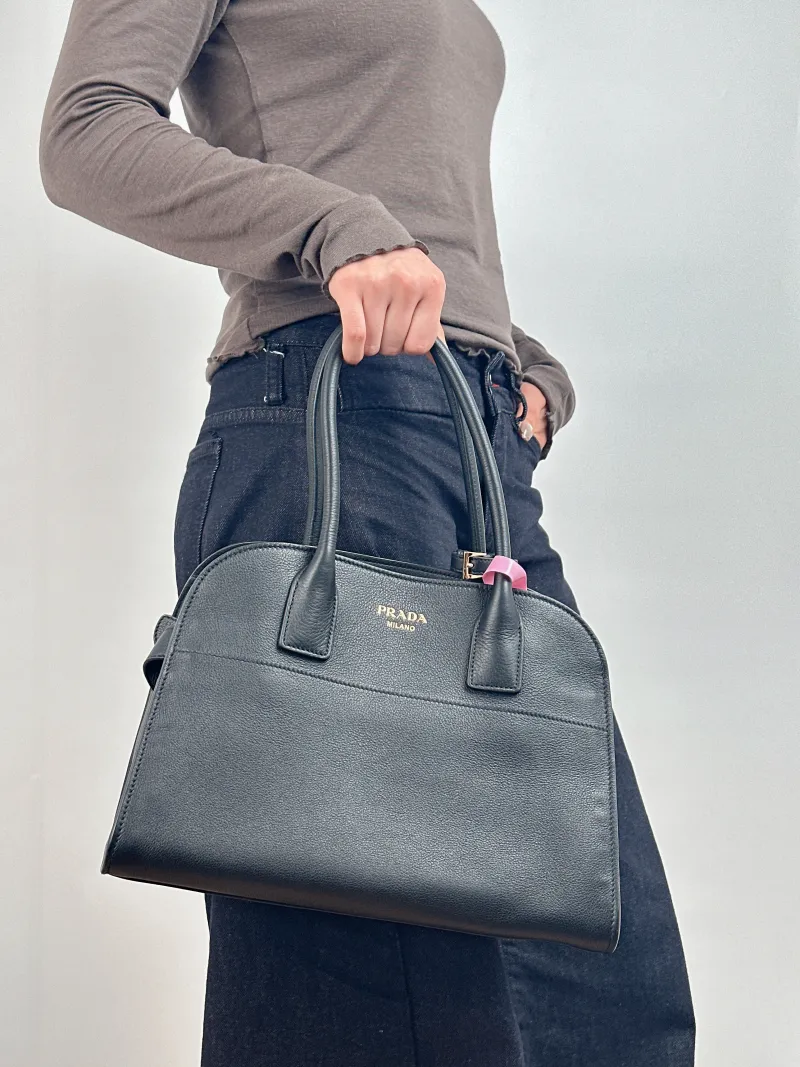 PRADA Tote Bag Black Calfskin One Size 32 × 15 × 22 cm — on-model view 1 of 2