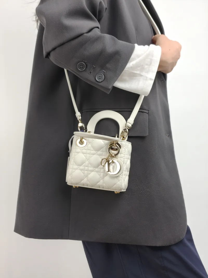 DIOR Crossbody Bag Lady Lady Dior Bag White Lambskin Mini 12 × 5 × 10 cm — on-model view 2 of 2