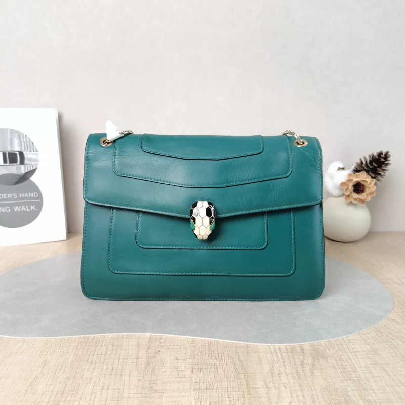 Bvlgari Crossbody Bag Serpenti Forever Collection Crossbody Bag Green Calfskin Medium 28 × 7.5 × 19 cm