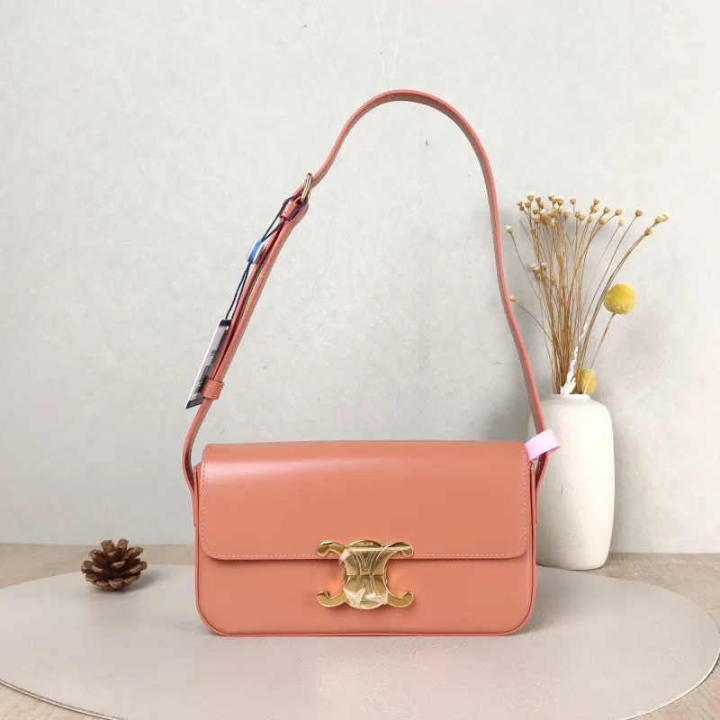 CELINE Shoulder Bag CLAUDE Shoulder Strap Edition Red Calfskin Medium 20.5 × 4 × 11.5 cm