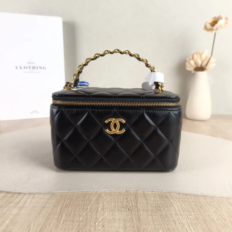 Chanel Crossbody Bag Edition Woven Black Calfskin Mini 16 × 8 × 9.5 cm