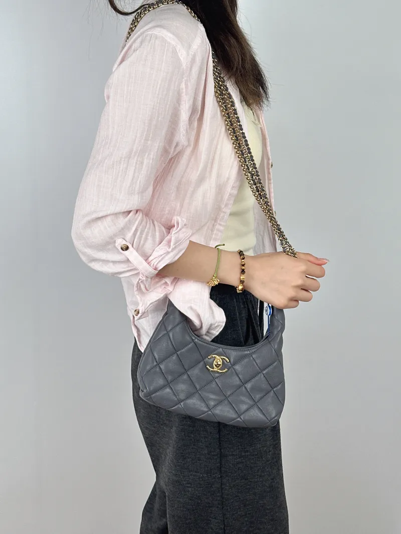 Chanel Crossbody Bag24a hobo Top Handle Crossbody Bag Grey Lambskinmini20.5 × 7 × 20 cm — on-model view 2 of 2