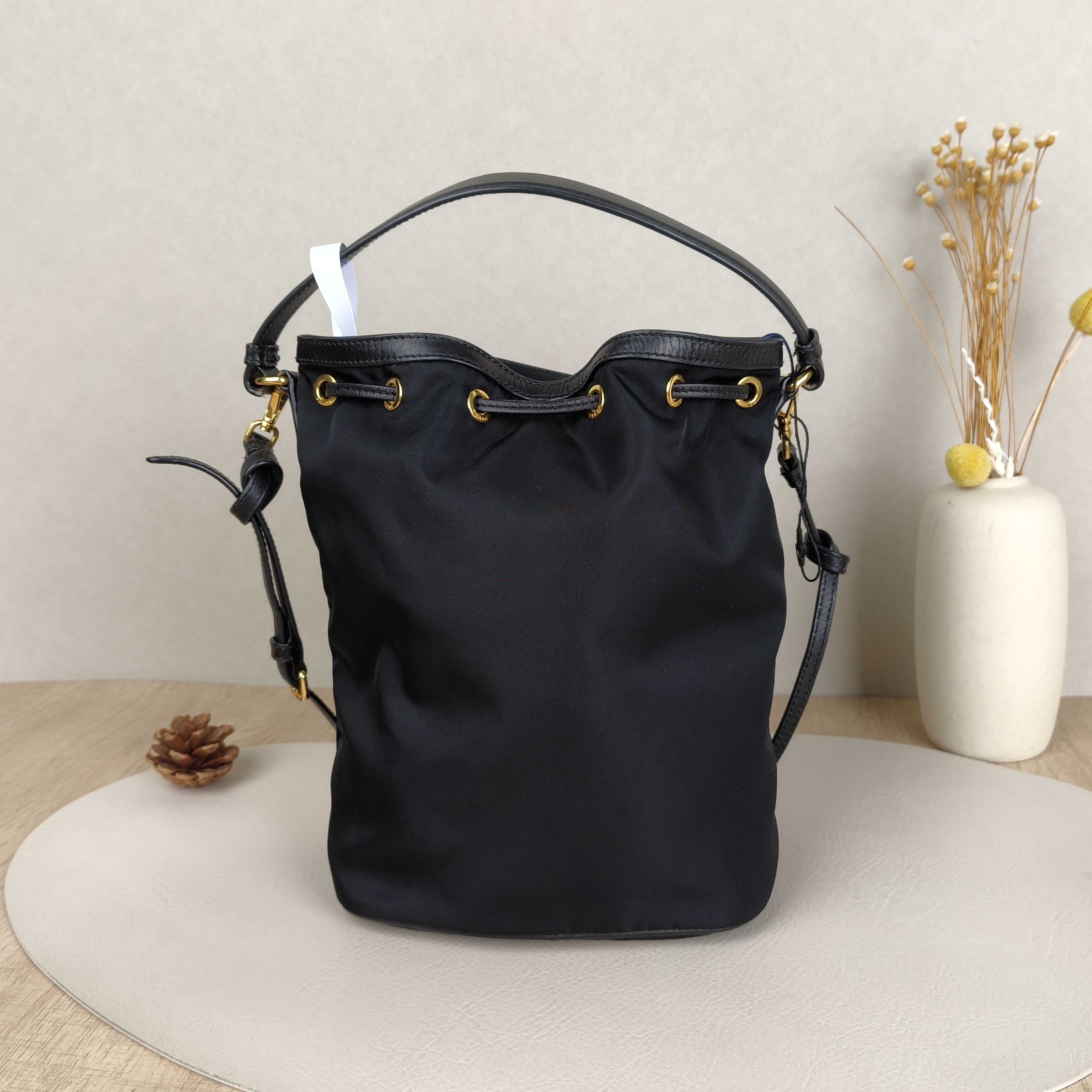 PRADA Shoulder Bag Bucket Bag Black Nylon 17 × 11.5 × 22.5 cm — cover view 2 of 9