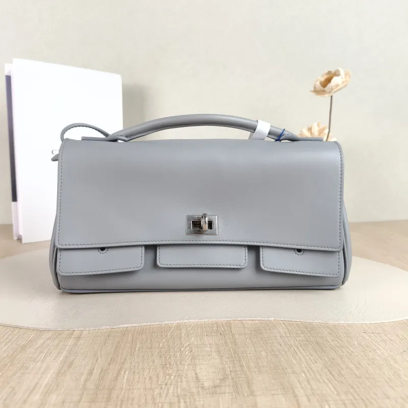 BALENCIAGA Crossbody Bag bel air Top Handle Crossbody Bag Grey Calfskin 27 × 5 × 14 cm