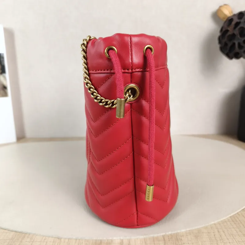 GUCCI Crossbody Bag GG Marmont Marmont Red Calfskin Small 14 × 13 × 17 cm — detail view 7 of 9