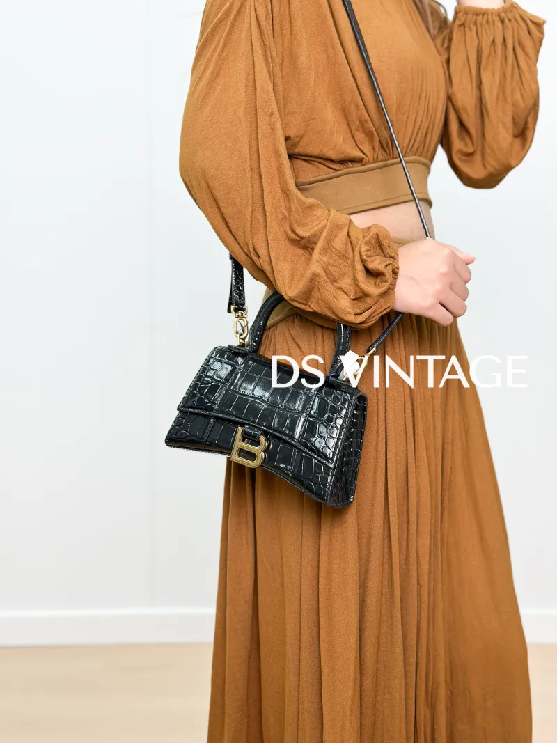 BALENCIAGA Crossbody Bag Hourglass Hourglass Bag Black CC alfskin Mini 19 × 8 × 13 cm — on-model view 3 of 3