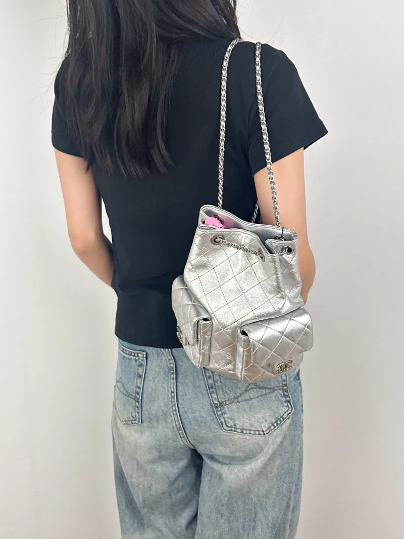 Chanel Backpack25c Backpack Silver Calfskin One Size18 × 8 × 24 cm — on-model view 2 of 2