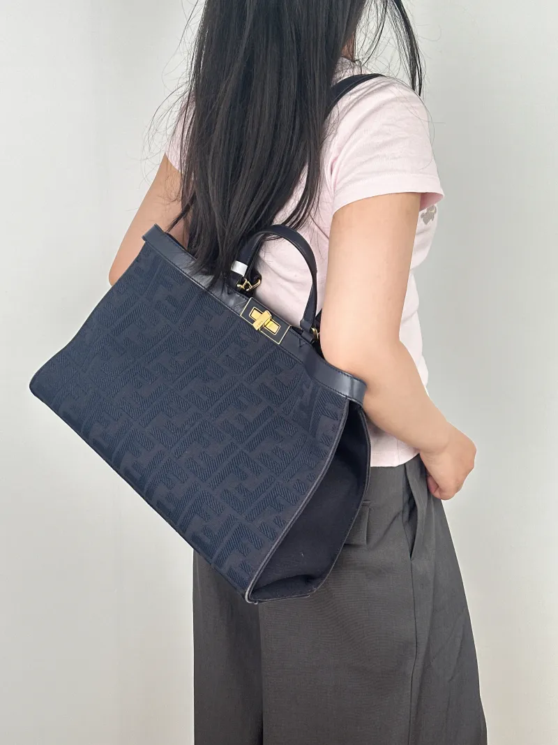 FENDI Shoulder Bag Peekaboo X-Tote Tote Bag Navy Canvas Medium41 × 16 × 29.5 cm — on-model view 2 of 2