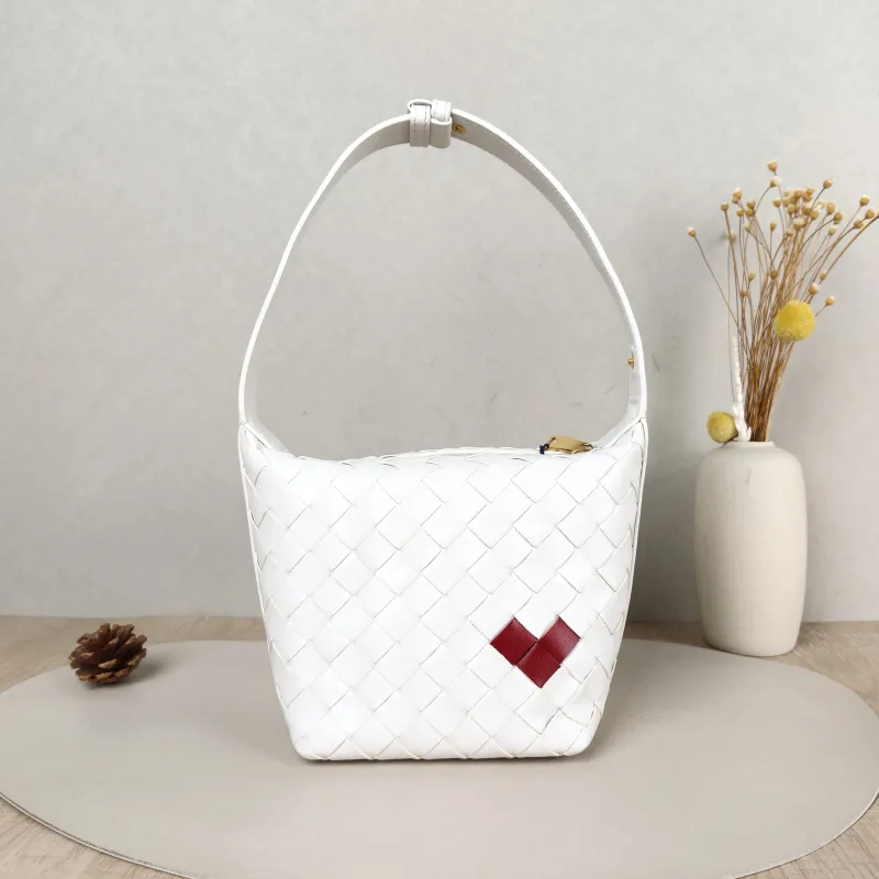 Bottega Veneta Top Handle Bag Wallace Woven Vanity Case Bag White Calfskin Mini13.5 × 11.5 × 17 cm