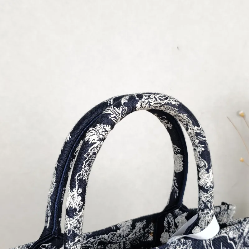 DIOR Top Handle Bag Book Tote Collection · White Blue Canvas Small26.5 × 14 × 22 cm — detail view 6 of 10