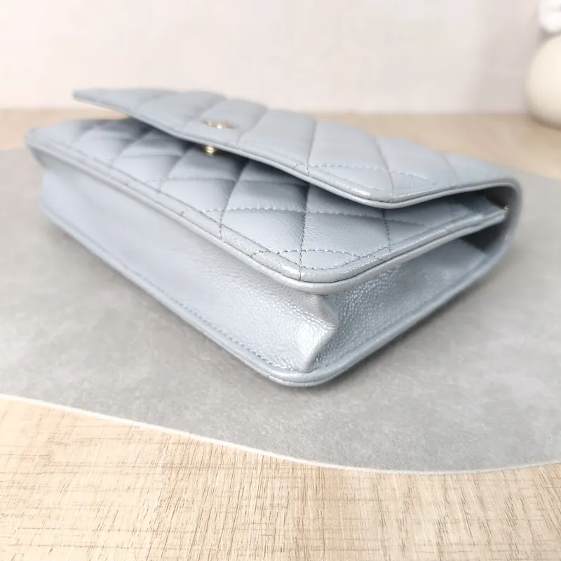 Chanel Crossbody Bag Classic Flap WOC CF WOCWOC Bag Grey Grained Calfskin Mini 19.2 × 3.5 × 12.3 cm — detail view 9 of 11