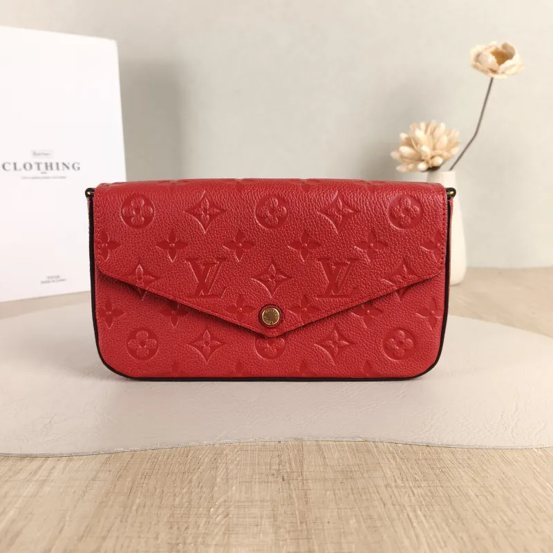 Louis Vuitton Crossbody Bag Pochette Félicie Red Calfskin Small 21 × 3 × 12 cm