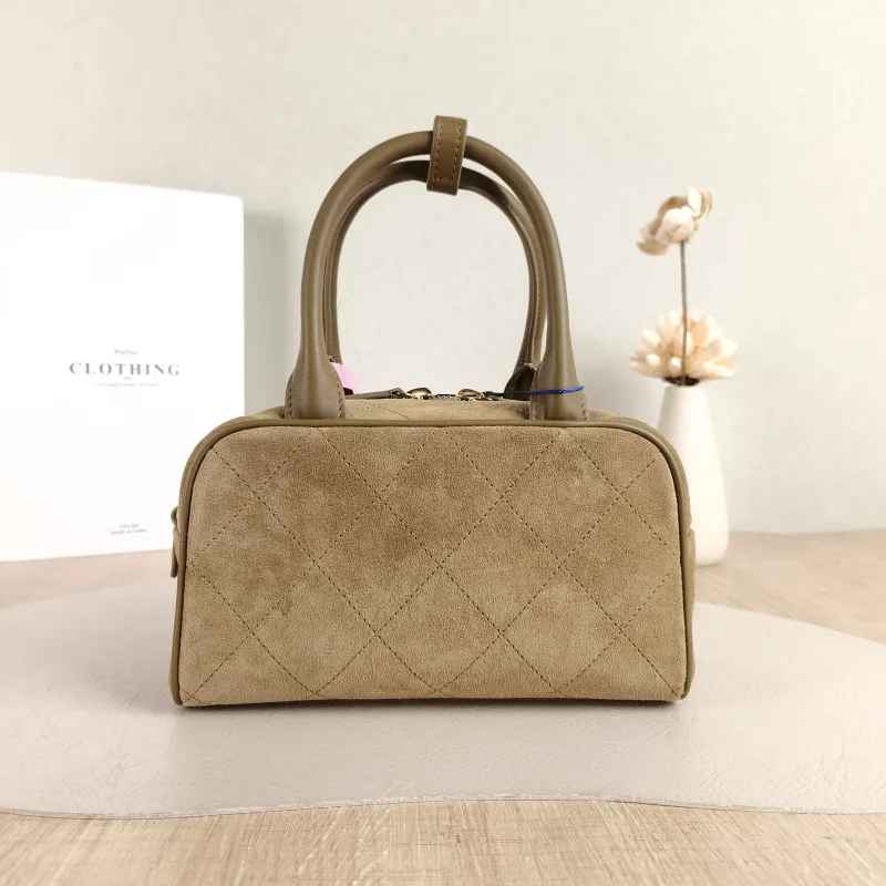 Chanel Crossbody Bag Bowling Bag Taupe Suede One Size 20 × 9 × 12 cm — cover view 4 of 5