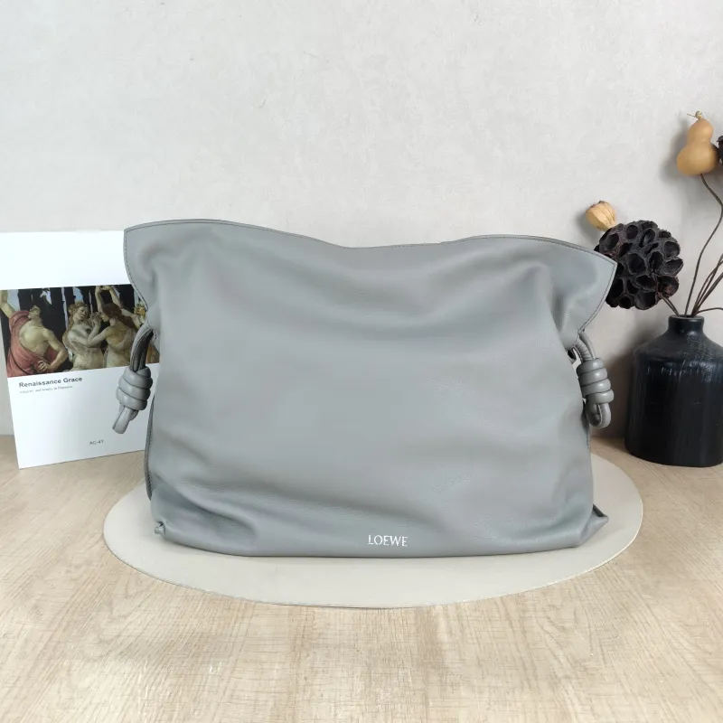 LOEWE Shoulder Bag Flamenco Grey Calfskin Large 38 × 14 × 29 cm