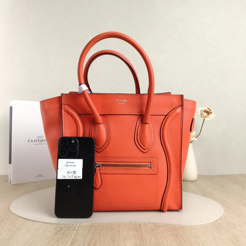 CELINE Top Handle Bag Luggage Micro Red Calfskin Medium26 × 13 × 27 cm — cover view 3 of 5