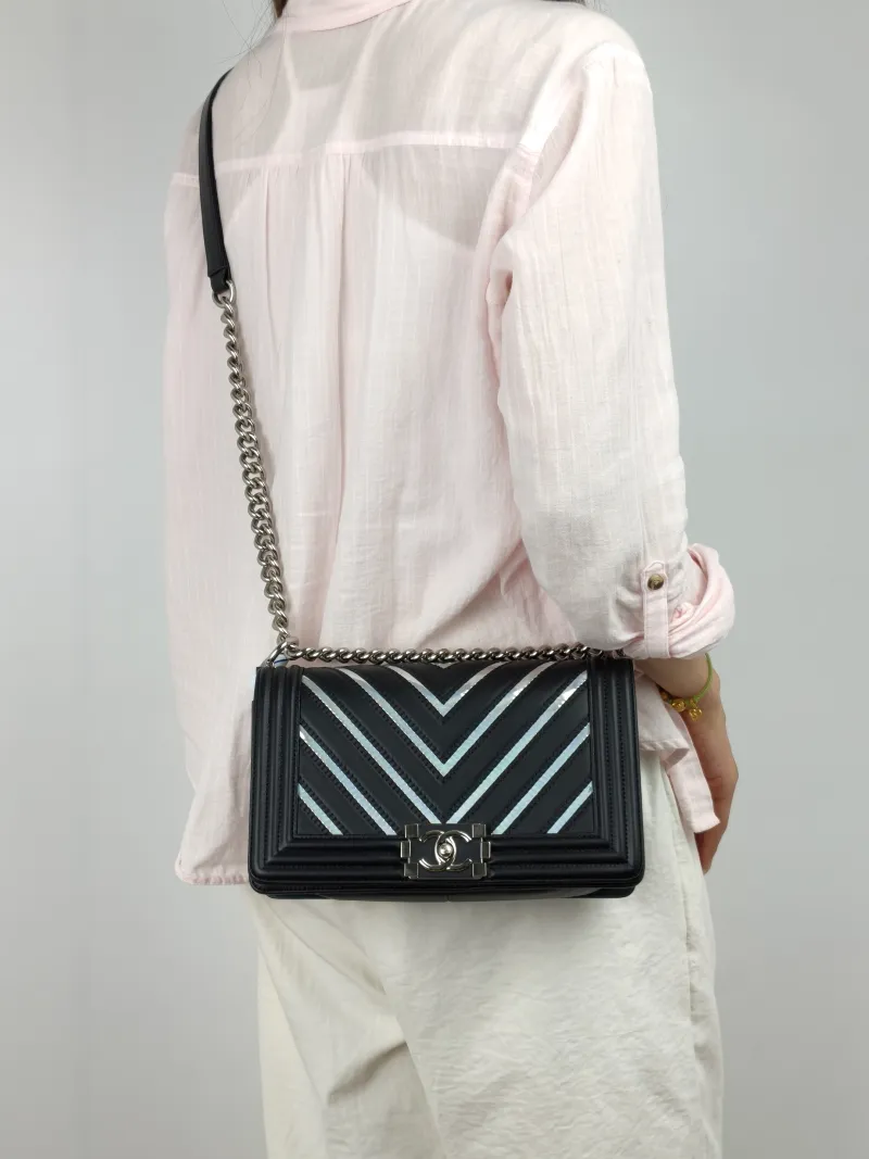 Chanel Crossbody Bagv leboy Black Lambskin Medium25 × 9 × 15 cm — on-model view 1 of 3
