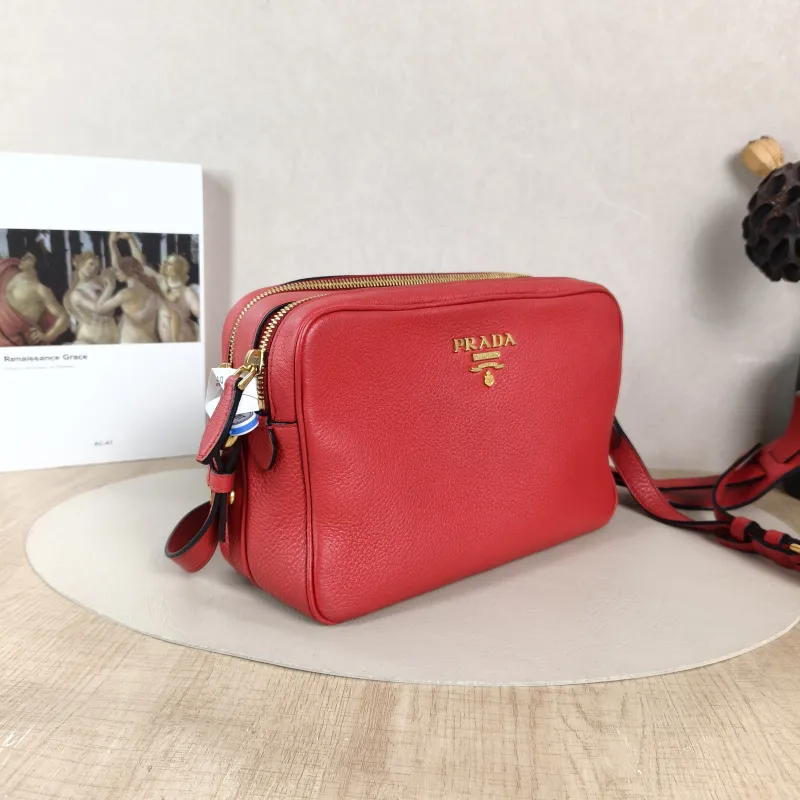 PRADA Crossbody Bag Camera Bag Red Calfskin One Size 24 × 9 × 16 cm — cover view 4 of 5