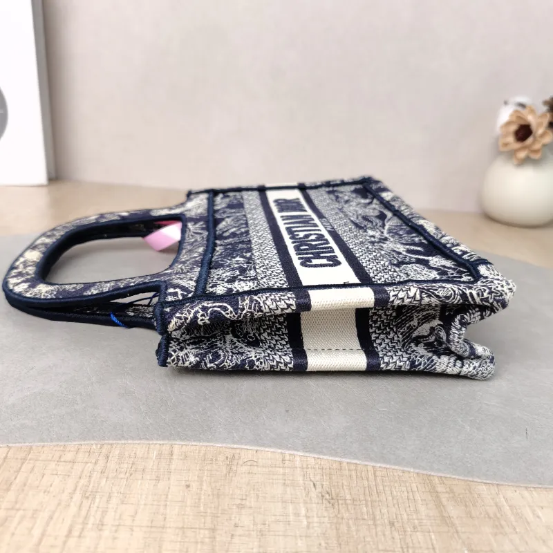 DIOR Top Handle Bag Book Tote Collection · White Blue Canvas Mini 22.5 × 6 × 15 cm — detail view 8 of 9