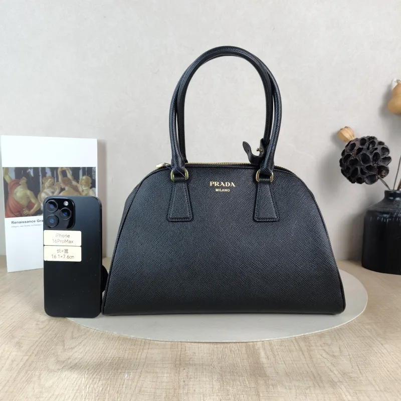 PRADA Top Handle Bag Saffiano Black Calfskin One Size 31.5 × 11 × 20 cm — cover view 6 of 6
