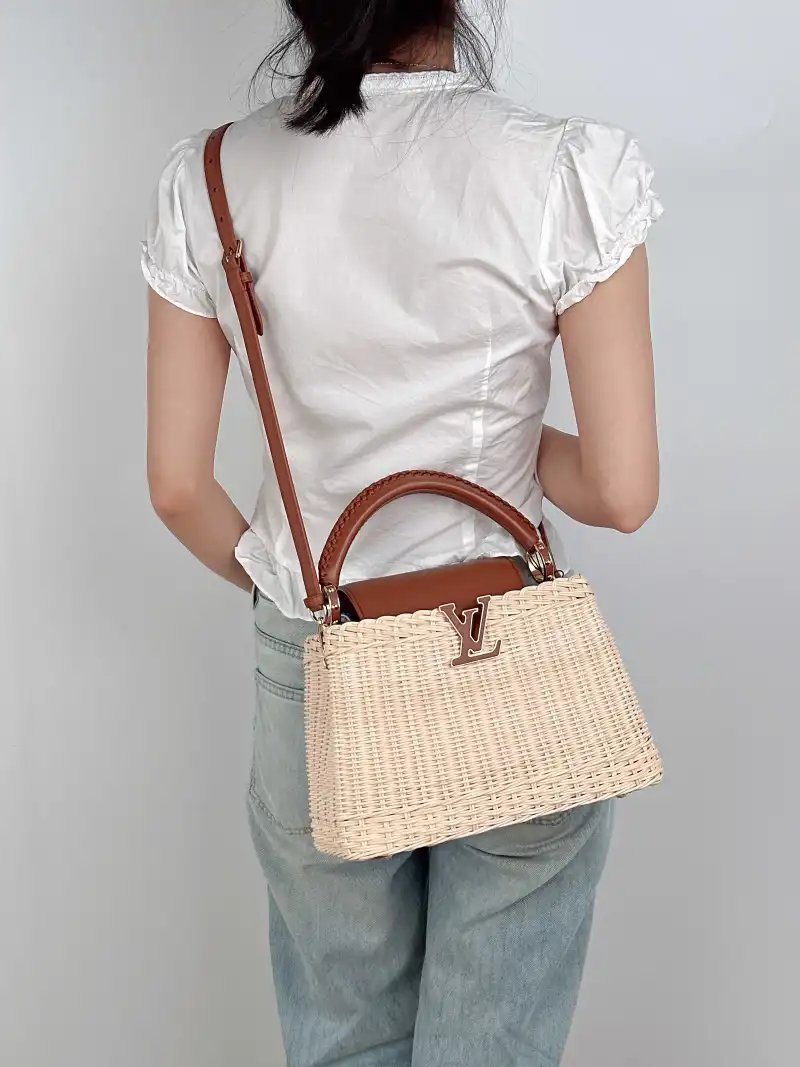 Louis Vuitton Top Handle Bag Capucines Brown · Calfskin BB27 × 9 × 18 cm — on-model view 3 of 3