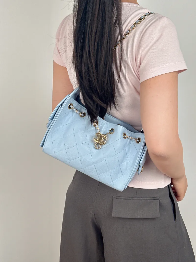 Chanel Crossbody Bag 25Bag Blue Grained Calfskin Mini 22 × 12.5 × 20 cm — on-model view 2 of 2