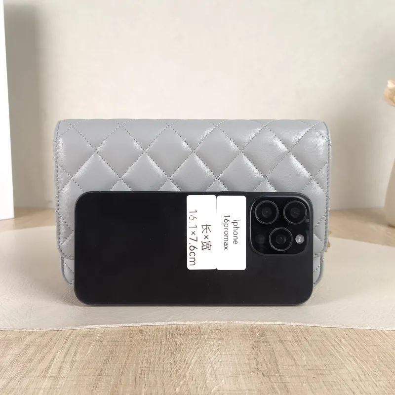 Chanel Crossbody Bag Classic Flap WOC CF WOCWOC Bag Grey Lambskin 19.2 × 3.5 × 12.3 cm Microchip Edition — cover view 4 of 6