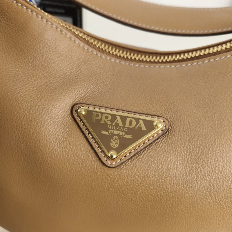 PRADA Shoulder Bag Arqué Brown Calfskin Large 35 × 8 × 22 cm — detail view 7 of 12