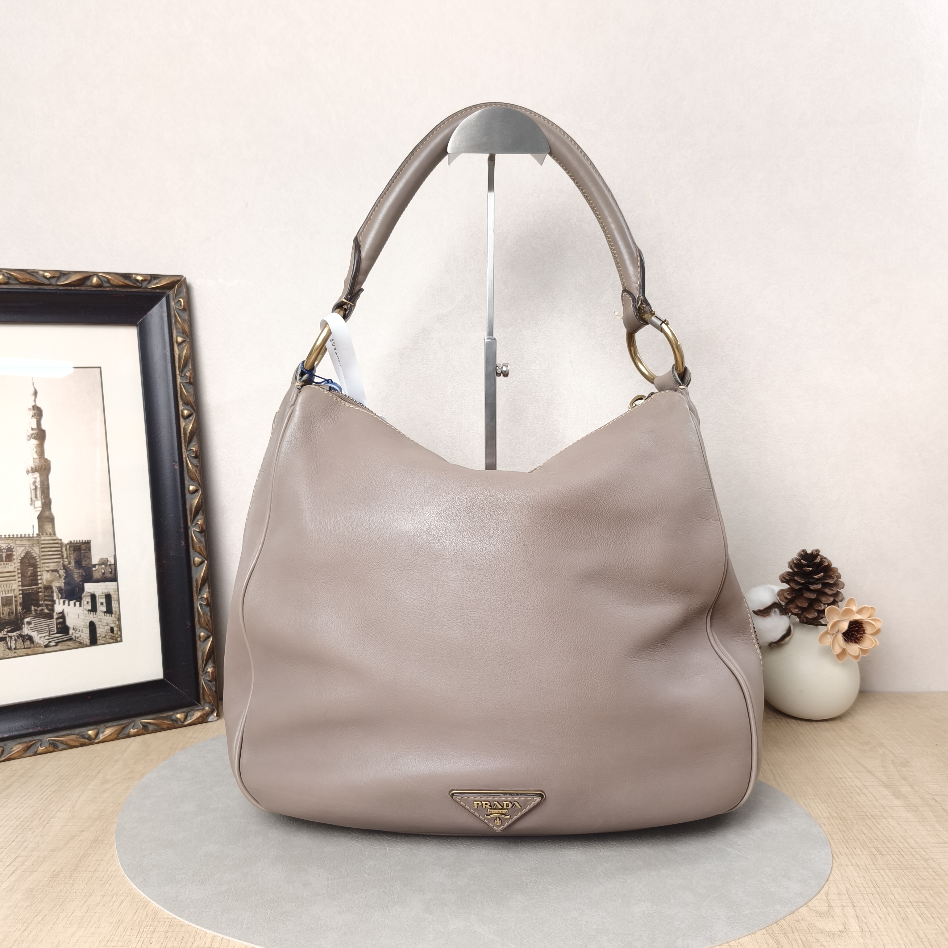 PRADA Top Handle Bag Tote Bag Grey Calfskin One Size35 × 13 × 29 cm