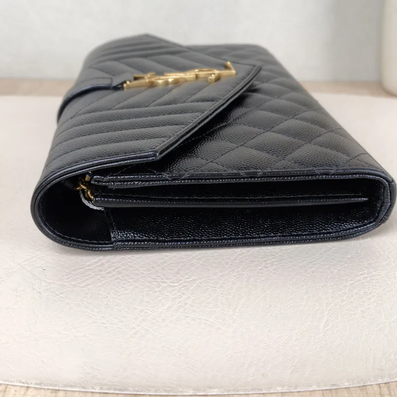 SAINT LAURENT Crossbody Bag ENVELOPE Black Grained Calfskin Small 21 × 6 × 13 cm — detail view 8 of 11