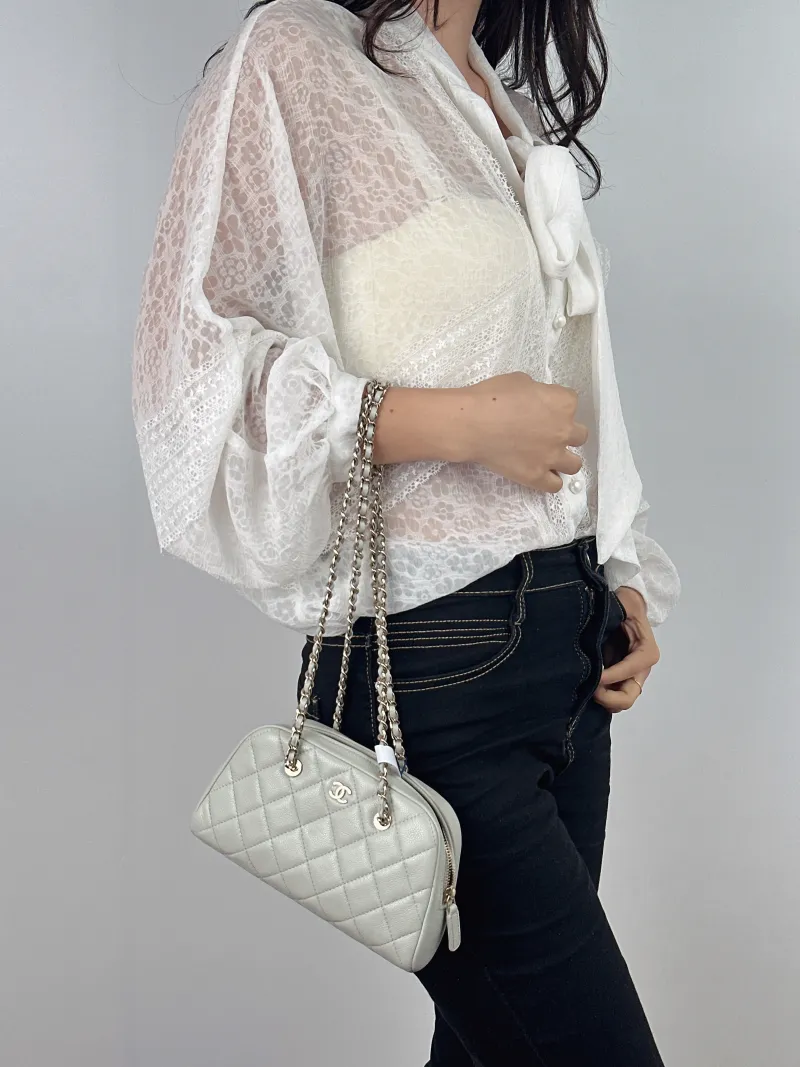 Chanel Crossbody Bag 26p Dome Bag Grey Grained Calfskin One Size 20 × 4.5 × 11 cm — on-model view 2 of 2