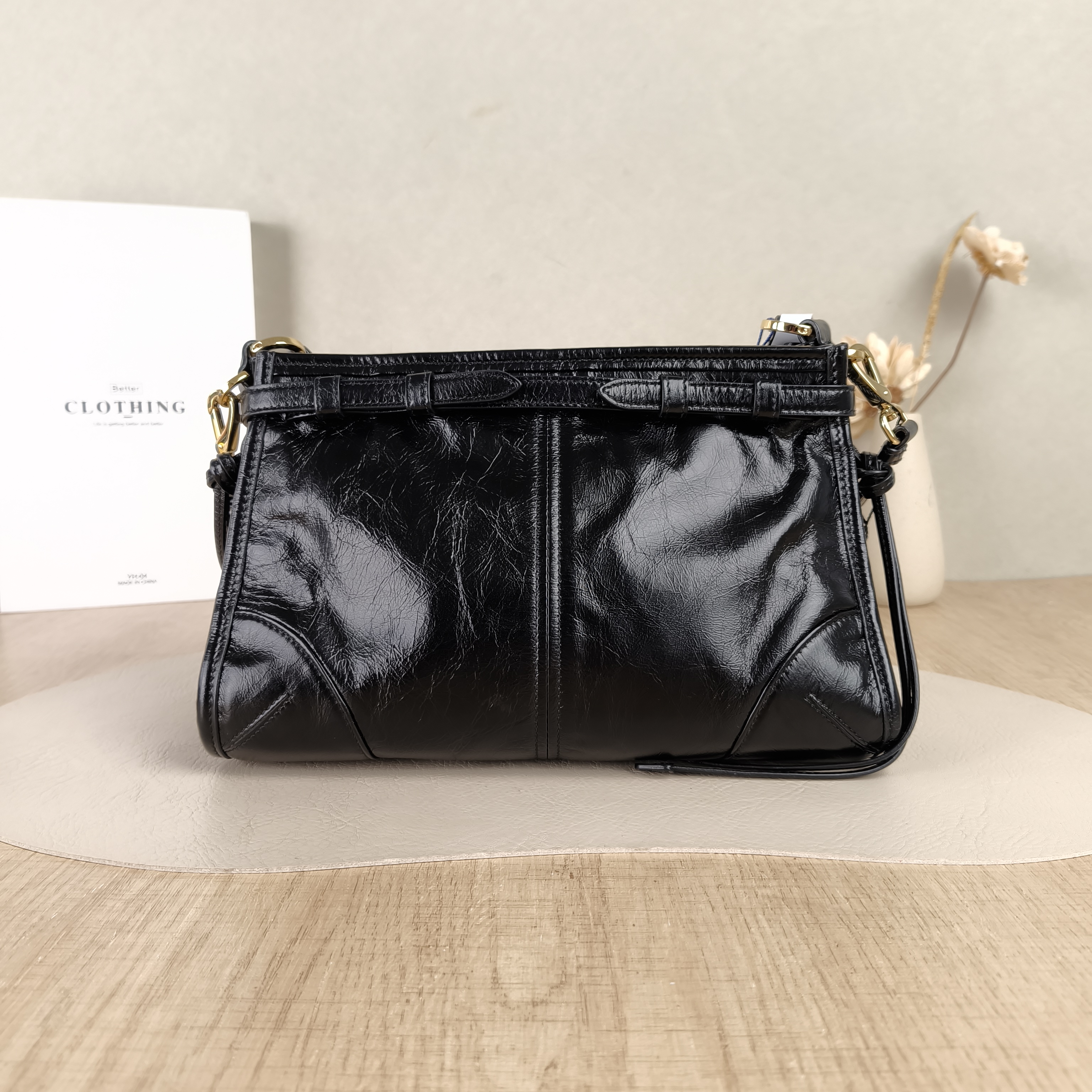 PRADA Crossbody Bag Bonnie Soft Lux Shoulder Strap Edition Black Waxed Leather Small26 × 12 × 14 cm — cover view 4 of 5