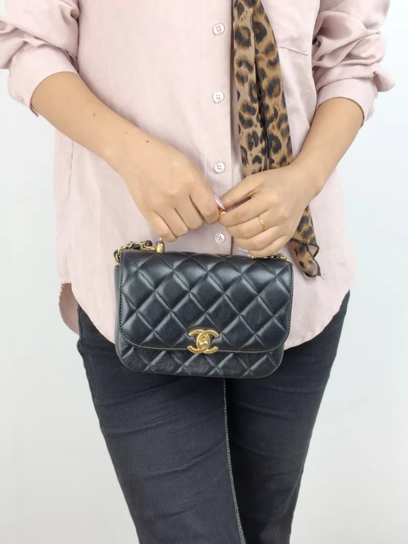 Chanel Crossbody Bag 24s Black Lambskin One Size 18 × 6 × 13 cm — on-model view 1 of 2