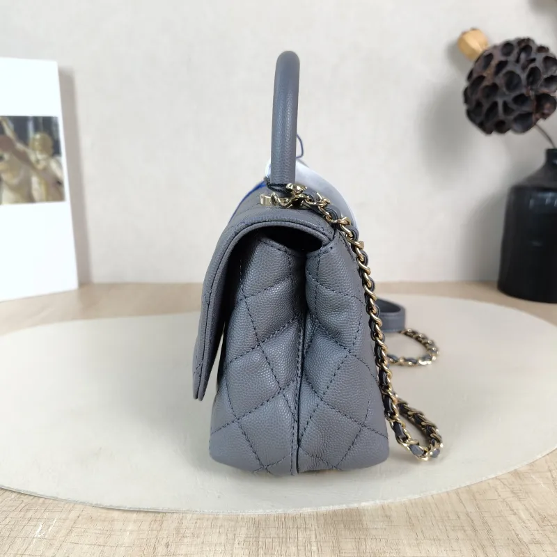 Chanel Crossbody Bag Coco Handle​ Dark Grey Grained Calfskin Mini 19 × 9 × 13 cm — detail view 4 of 14