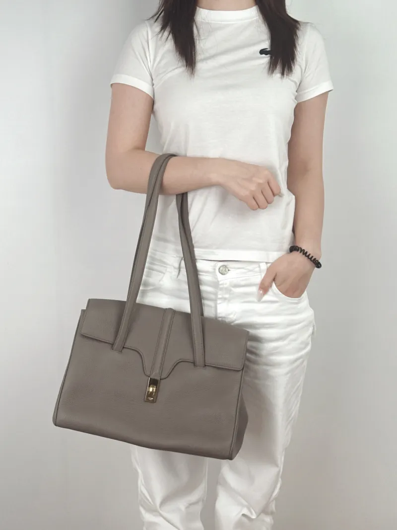 CELINE Shoulder Bag Soft 16Shoulder Bag Grey Calfskin Medium32 × 15 × 24 cm — on-model view 2 of 2