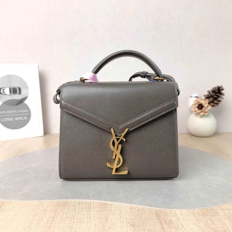 SAINT LAURENT Crossbody Bag Cassandra Shoulder Bag Brown Grained Calfskin Mini 20 × 7.5 × 16 cm