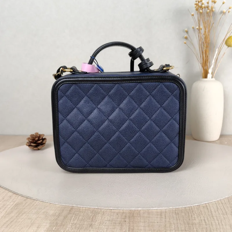 Chanel Crossbody Bag CC Filigree Vanity Cosmetic Bag Blue Black Grained Calfskin Medium 21 × 8 × 16 cm 22 — cover view 2 of 5