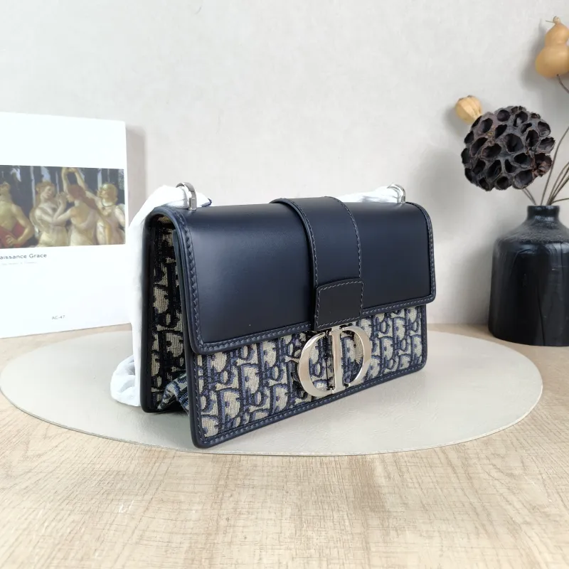 DIOR Crossbody Bag 30Montaigne 30 Blue Calfskin，Canvas Medium 25 × 9 × 16.5 cm — cover view 5 of 6